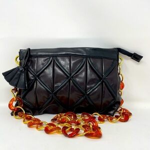Vintage Elegant Black Faux Leather Bag with Gold Chain
